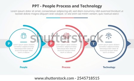 PPT framework infographic concept for slide presentation with big outline circle horizontal right direction with 3 point list with flat style vector