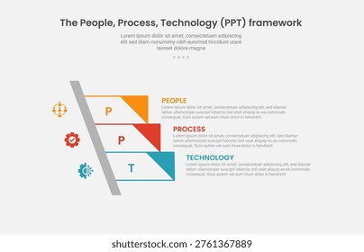 PPT framework infographic outline style with 3 point stage or step template with sharp rectangle stairway ladder with triangle edge for slide presentation vector