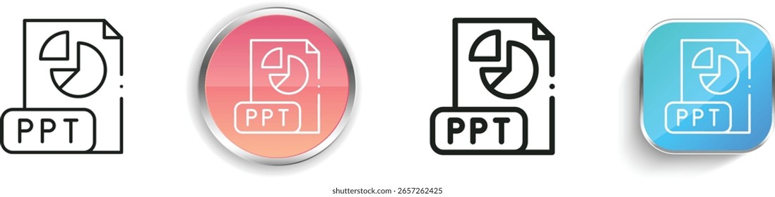 ppt icon. Thin Linear, Regular and Button Style Design Isolated On White Background