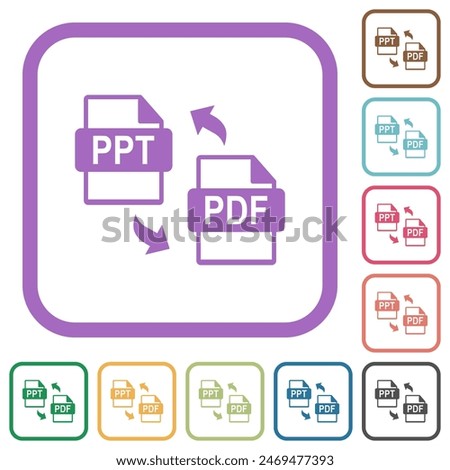 PPT PDF file conversion simple icons in color rounded square frames on white background