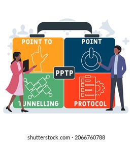 PPTP - Point to Point Tunnelling Protocol acronym. business concept background.  vector illustration concept with keywords and icons. lettering illustration with icons for web banner, flyer, landing