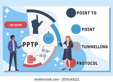 PPTP - Point to Point Tunnelling Protocol acronym. business concept background.  vector illustration concept with keywords and icons. lettering illustration with icons for web banner, flyer, landing