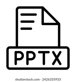 PPTX File Icon. Outline file extension. icons file format symbols. Vector illustration. can be used for website interfaces, mobile applications and software