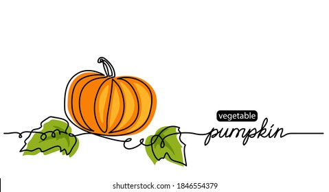 Ppumpkin simple vector illustration. One continuous line drawing art illustration with lettering pumpkin.