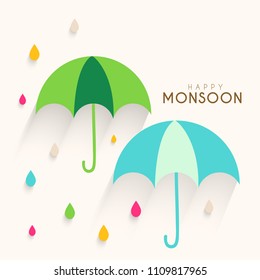 ppy Monsoon Season Sale Poster Or Sale Banner Template Design.