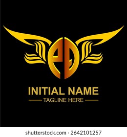 PQ Golden Wing Emblem Logo with elegant gold wings, sleek and modern design. Ideal for branding, creative projects, luxury businesses, or artistic ventures.