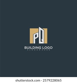 PQ initial letter building logo for real estate with square design