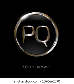 PQ initial letters with circle elegant logo golden silver black background