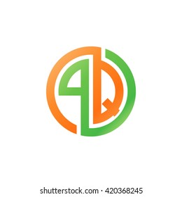 PQ initial letters looping linked circle logo orange green