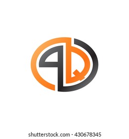 PQ initial letters looping linked ellipse logo orange black