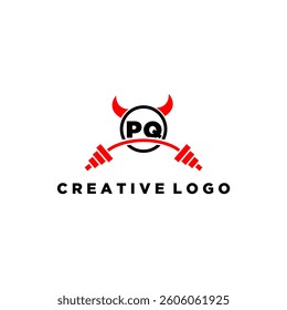 PQ initial monogram for fitnes or gym logo with devil style design