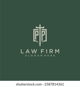 PQ initial monogram for law firm with sword and shield logo image