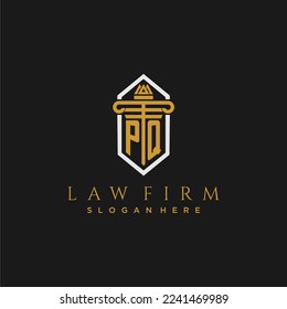 PQ initial monogram logo for lawfirm with pillar in creative polygon design