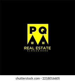 PQ initial monogram logo real estate in square style design