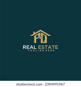 PQ initial monogram logo for real estate with home shape creative design