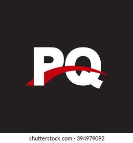 PQ initial overlapping swoosh letter logo white red black background