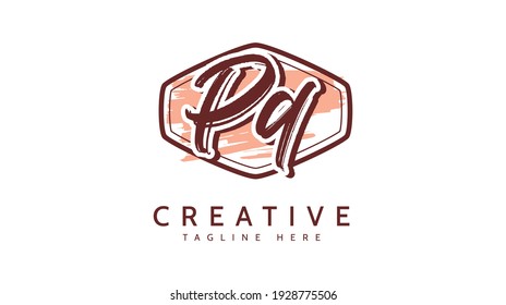PQ Initials, handwriting logo vector