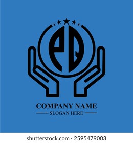 PQ initials held within hands, symbolizing trust and protection. The circle represents unity, while stars highlight excellence and ambition.