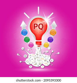 PQ, IQ Emotional intelligence. Heart and brain on balanced scale symbol. Intelligence Quotient and Play Quotient of a child. Design logo products in the form of the light bulb. Vector EPS10.