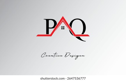 PQ Letter House Logo – Creative Real Estate Monogram with Roof Icon and Home Shape for Property, Architecture and Modern Branding
