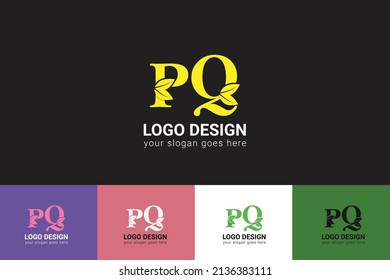PQ letters eco logo with leaf. Vector typeface for nature posters, eco friendly emblem, vegan identity, herbal and botanical cards etc. Ecology PQ letters logo with leaf.