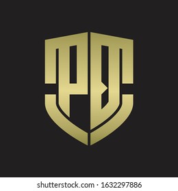 PQ Logo monogram with emblem shield shape design isolated gold colors on black background
