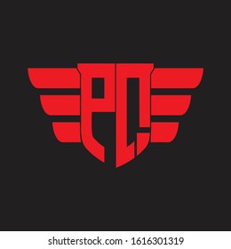 PQ Logo monogram with emblem and wings element design template on red colors