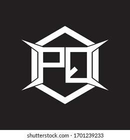 PQ Logo monogram with hexagon and four taper shape design template