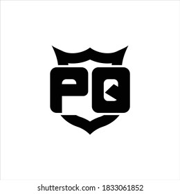 PQ Logo monogram with shield around crown shape design template on white background