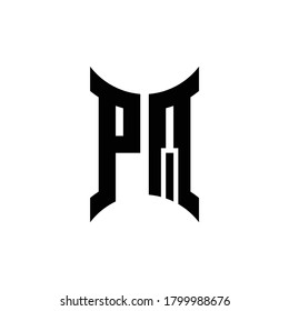 Logo de monograma PQ con plantilla de diseño de lado curvo