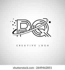 Logotipo de Monograma de Órbita PQ - Marca de Letra Mínima Futurista com Linha de Arte Circular, Pontos Inspirados na Tecnologia e Conceito de Movimento Espacial para Identidade de Marca Moderna