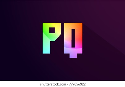 pq p q letter combination alphabet logo icon design with rainbow color and purple black background