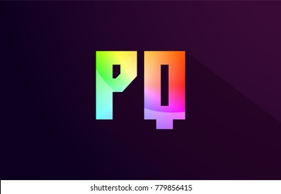 pq p q letter combination alphabet logo icon design with rainbow color and purple black background
