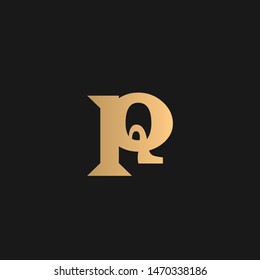  PQ or QP logo vector. Initial letter logo, golden text on black background