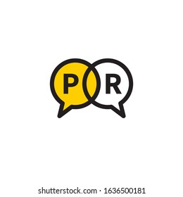 PR agency icon with comments bubbles, public relations icon, yellow vector sign