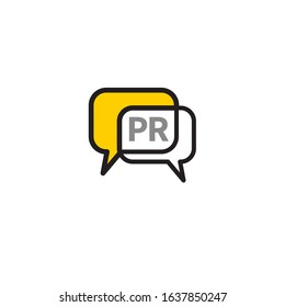 PR agency icon with comments bubbles, public relations icon, yellow vector sign