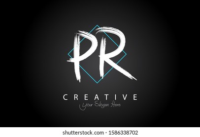 PR Brush Letter Logo Design. Creative Handwritten Brush Letters Icon Logo Vector Illustration.