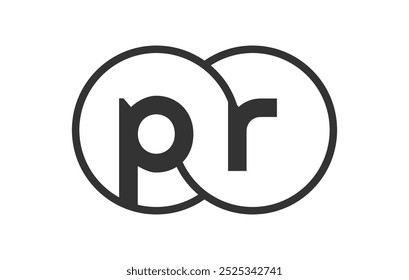 PR business company emblem with outline rounds and letters p r. Logo template of two merged circles for brand identity, logotype. Vector Infinity symbol  and technology sign.