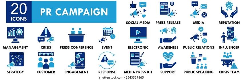 PR Campaign icon collection set. Containing design communication, pr, campaign, marketing, concept, media