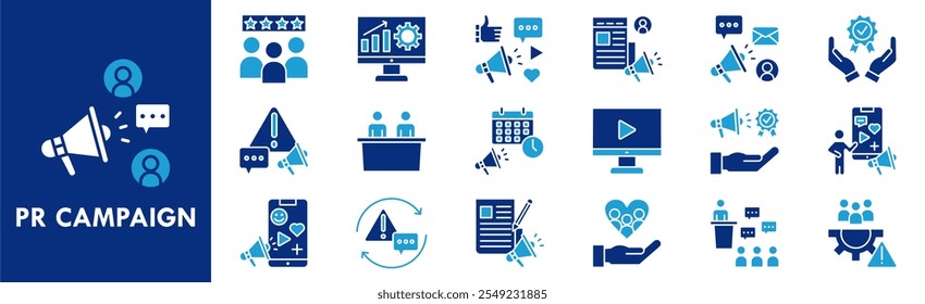 Symbolsammlung für PR-Kampagne. Enthaltend Design Kommunikation, PR, Kampagne, Marketing, Konzept, Medien