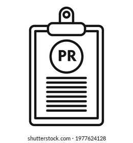 Pr clipboard icon. Outline pr clipboard vector icon for web design isolated on white background