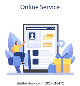 PR event online service or platform. Celebration or meeting organization as a PR campaign for business promotion. Flat vector illustration