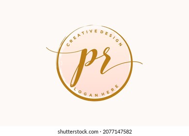 PR handwriting logo with circle template vector signature, wedding, fashion, floral and botanical with creative template.