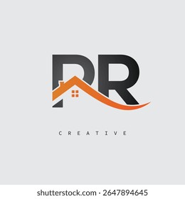 Logotipo de carta PR House - Monograma criativo imobiliário com forma de telhado e ícone de casa para propriedade, arquitetura e identidade de marca moderna