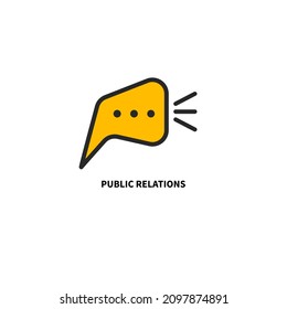 PR Icon With Bubble And Speaker. Simple Public Relations Logo. PR Agency Flat Logotype. Business Symbol. Advertising Yellow Modern Vector Icon
