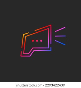 PR icon with bubble and speaker. Simple public relations logo. PR agency flat logotype. Business symbol. Advertising yellow modern vector icon