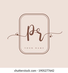 PR Initial handwriting logo. Hand lettering Initials logo branding, Feminine and luxury logo design isolated on elegant background.