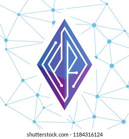 PR Initial letter block chain logo icon vector template. Looping mono line circuit letter on rhombus cube logo