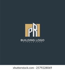 PR initial letter building logo for real estate with square design