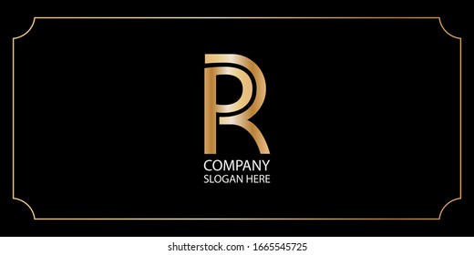 PR initial letter Luxury creative logo design in golden